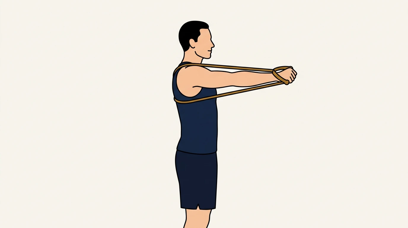 Form illustration: band chest press, side view