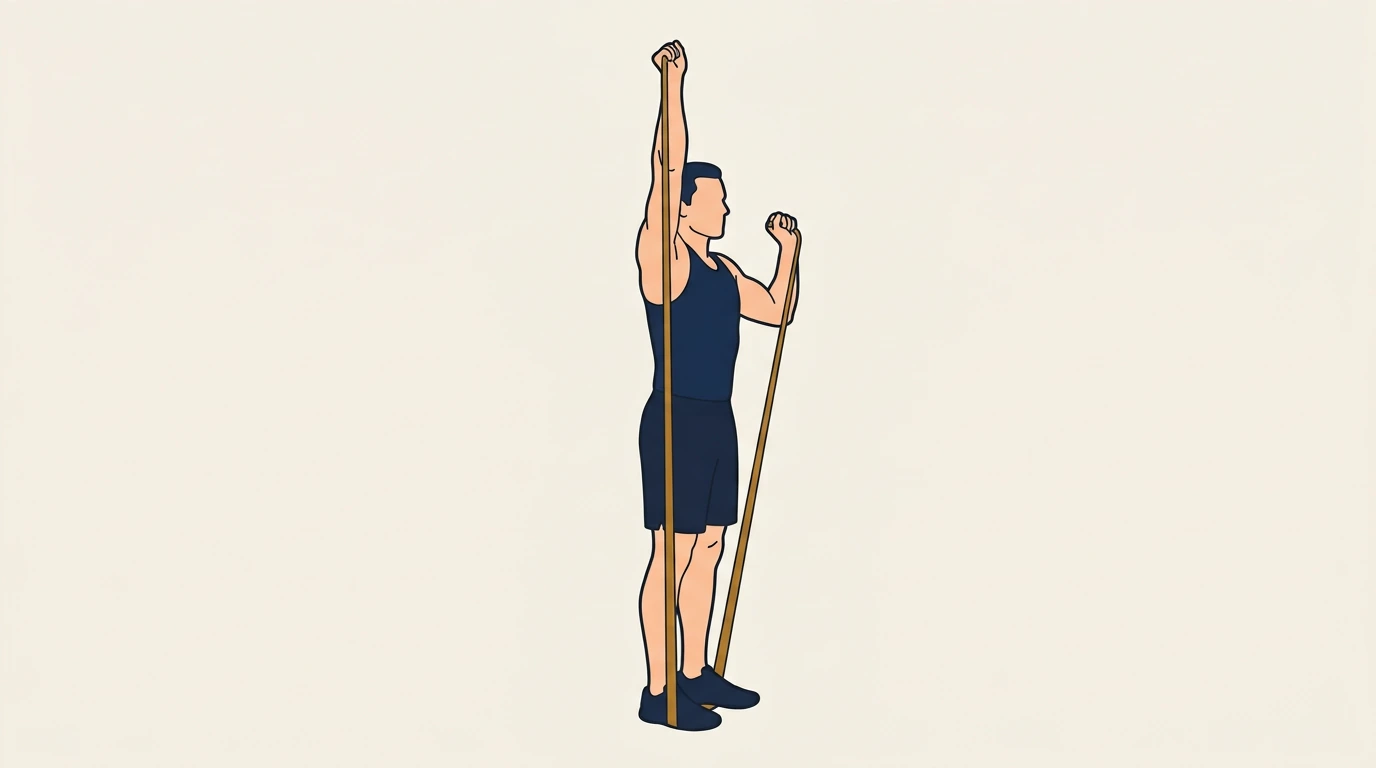 Form illustration: band shoulder press, side view