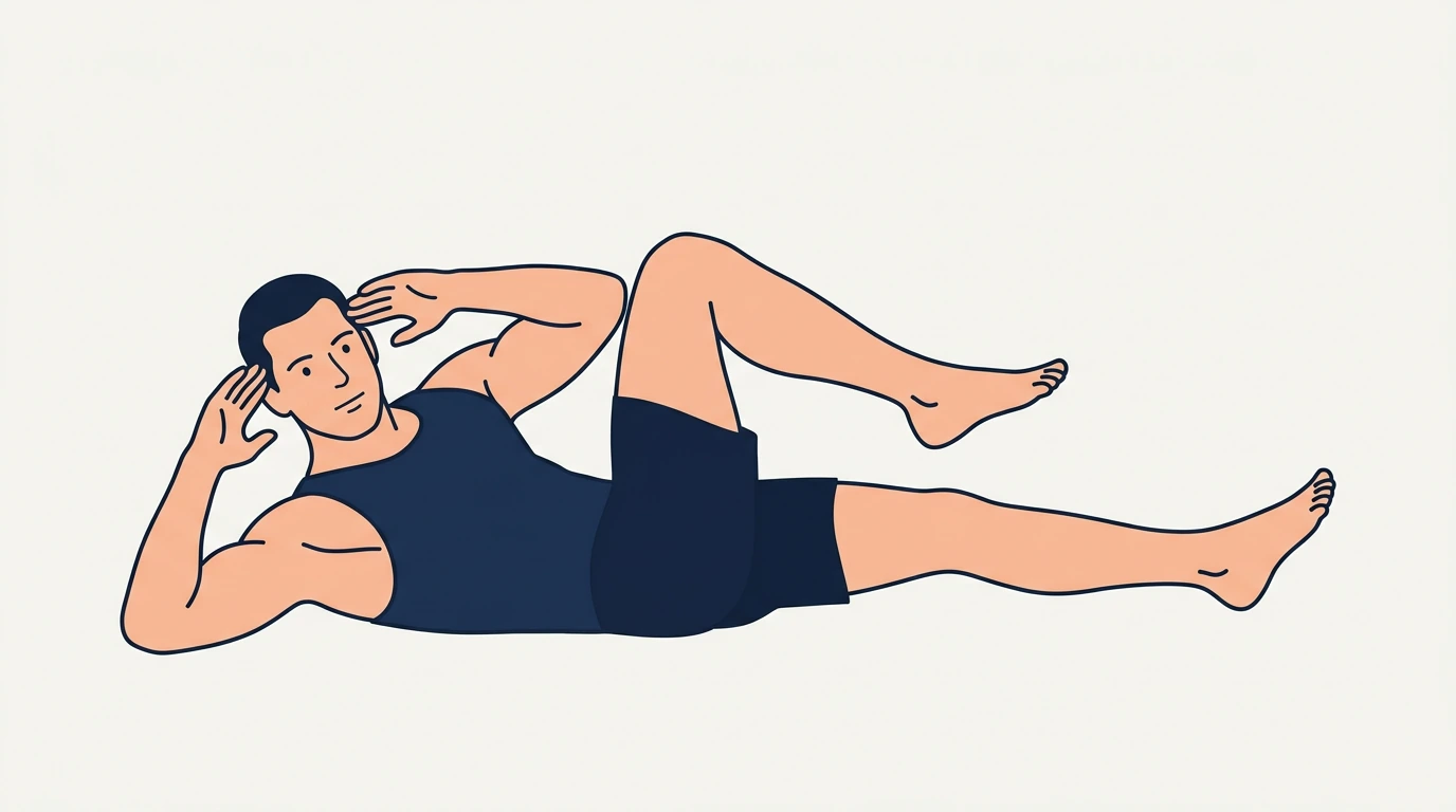 Form illustration: bicycle crunch, side view