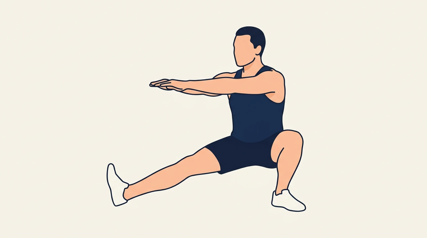 Form illustration: cossack squat, side view