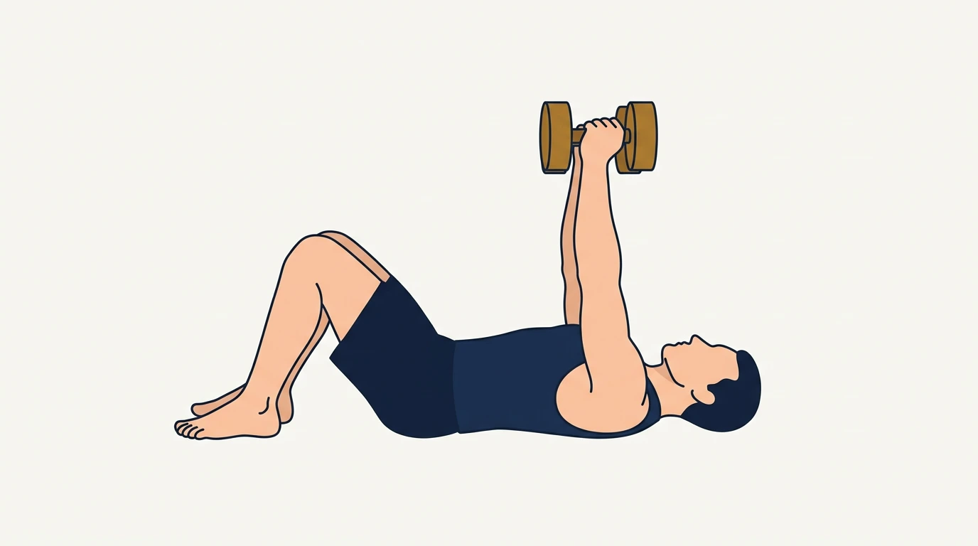 Form illustration: dumbbell floor press, side view