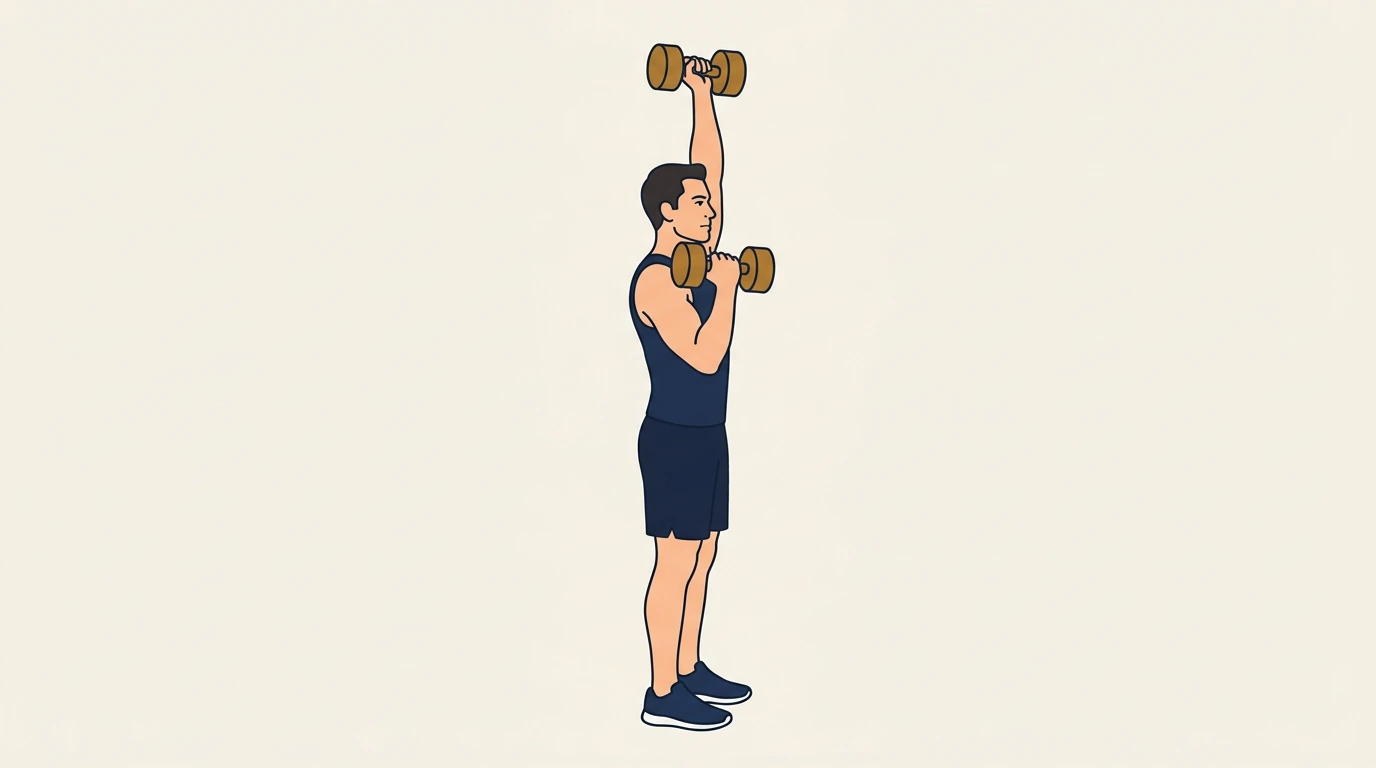 Form illustration: dumbbell shoulder press, side view