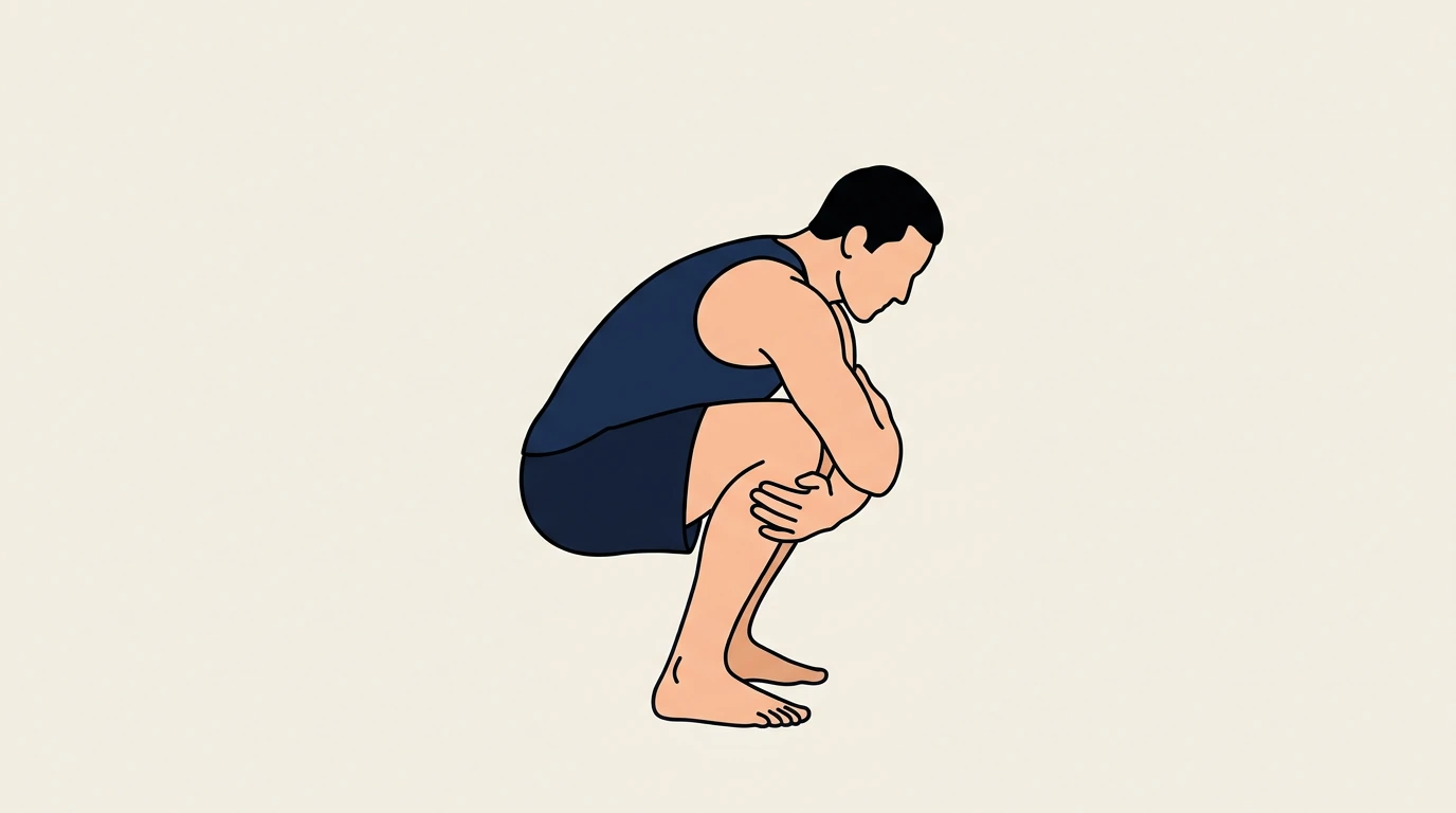 Form illustration: squat-to-stand, side view