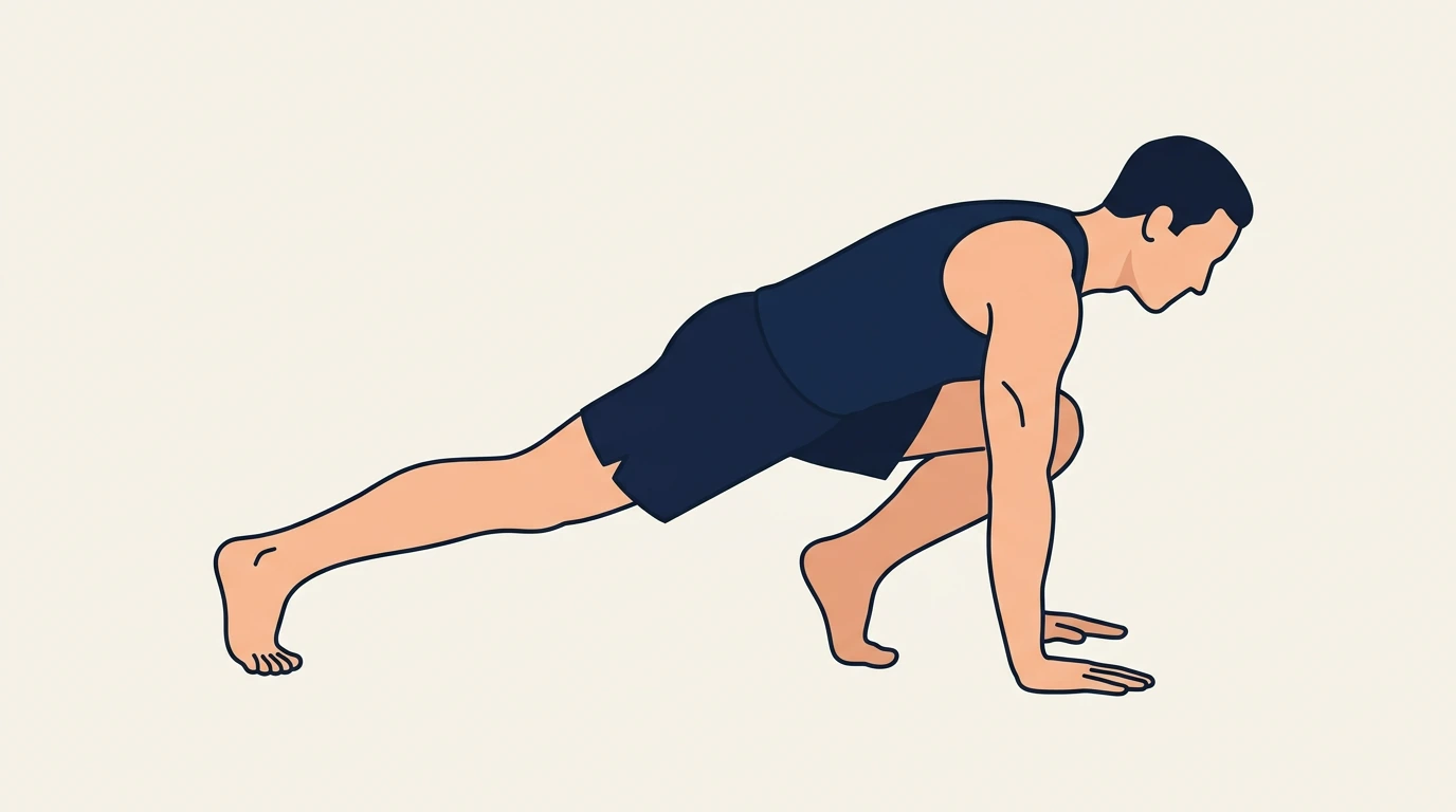 Form illustration: step-through burpee, side view