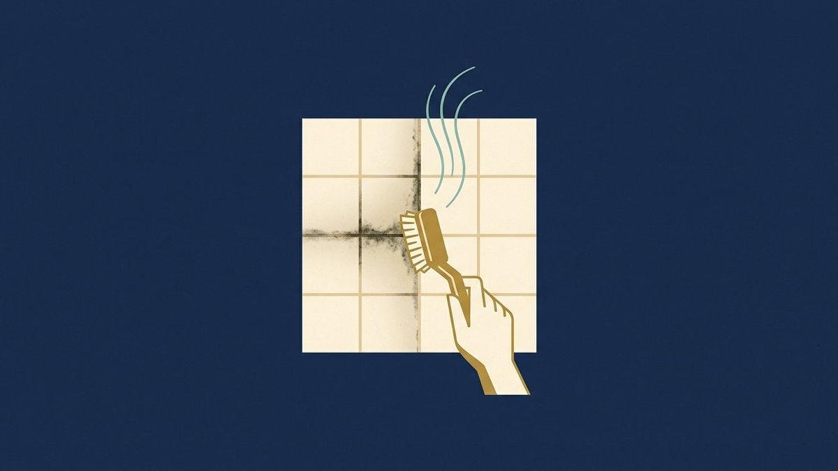 Illustration: The black in the tile lines is alive: why bleach only hides grout mould, and the kill that holds
