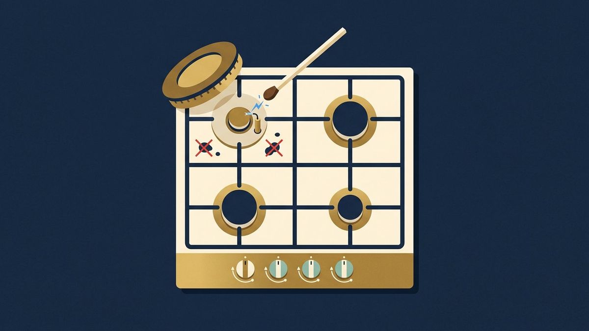 Illustration: The cooker clicks but won't light: the dry cap, the spark gap, the pin in each port